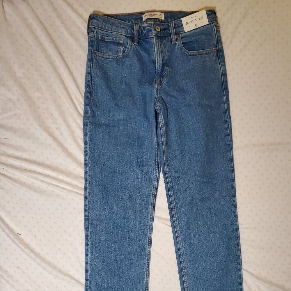 NWT Abercrombie & Fitch Mid-Rise 90's Straight Jeans, Dark Marble, 27 Regular
